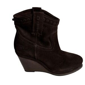 Ariat Womens 7.5 B Brown Suede Wedge Ankle Boots Booties Cowgirl Western Y2K